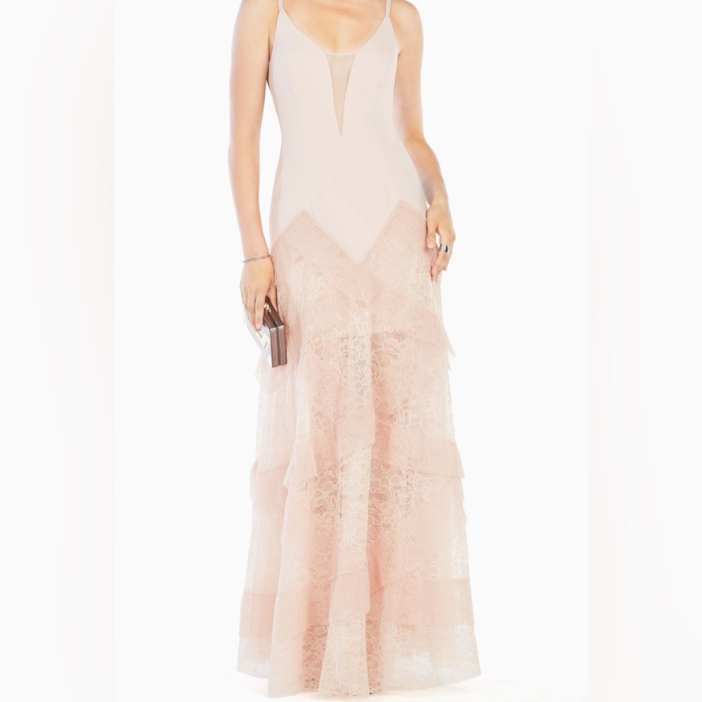 Elegant Pink beige tulle Lace Women Dress